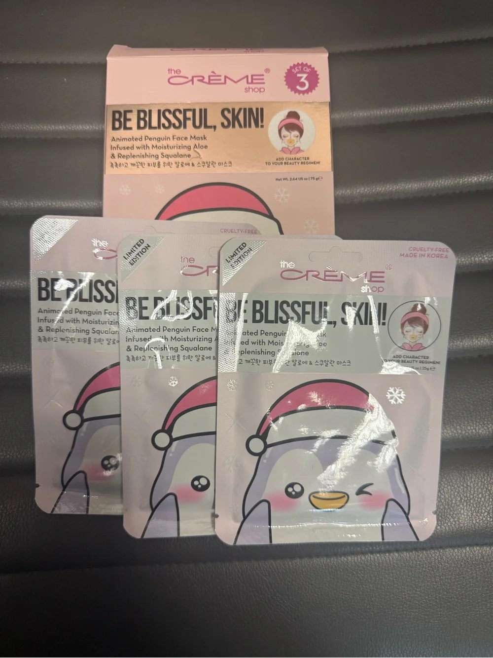 The Crème Shop Be Blissful, Skin! Penguin Sheet Mask Aloe + Squalane 3pc